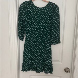 Reformation Dark Green Floral Mini Dress with Ruffle Hem